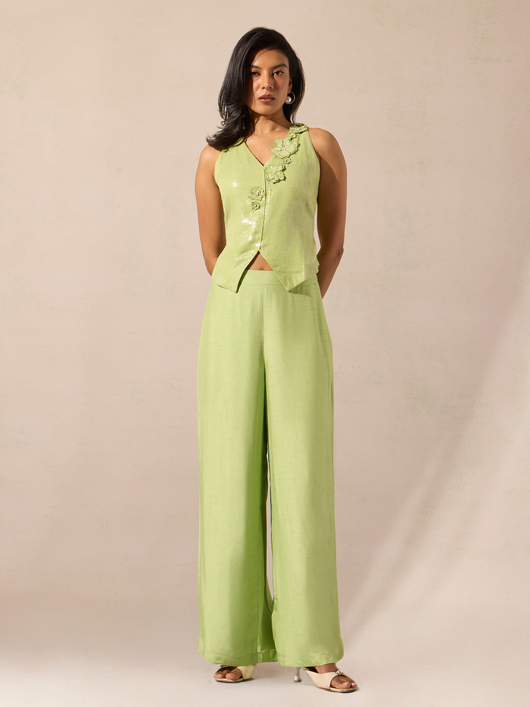 Floral Waistcoat Top - Green