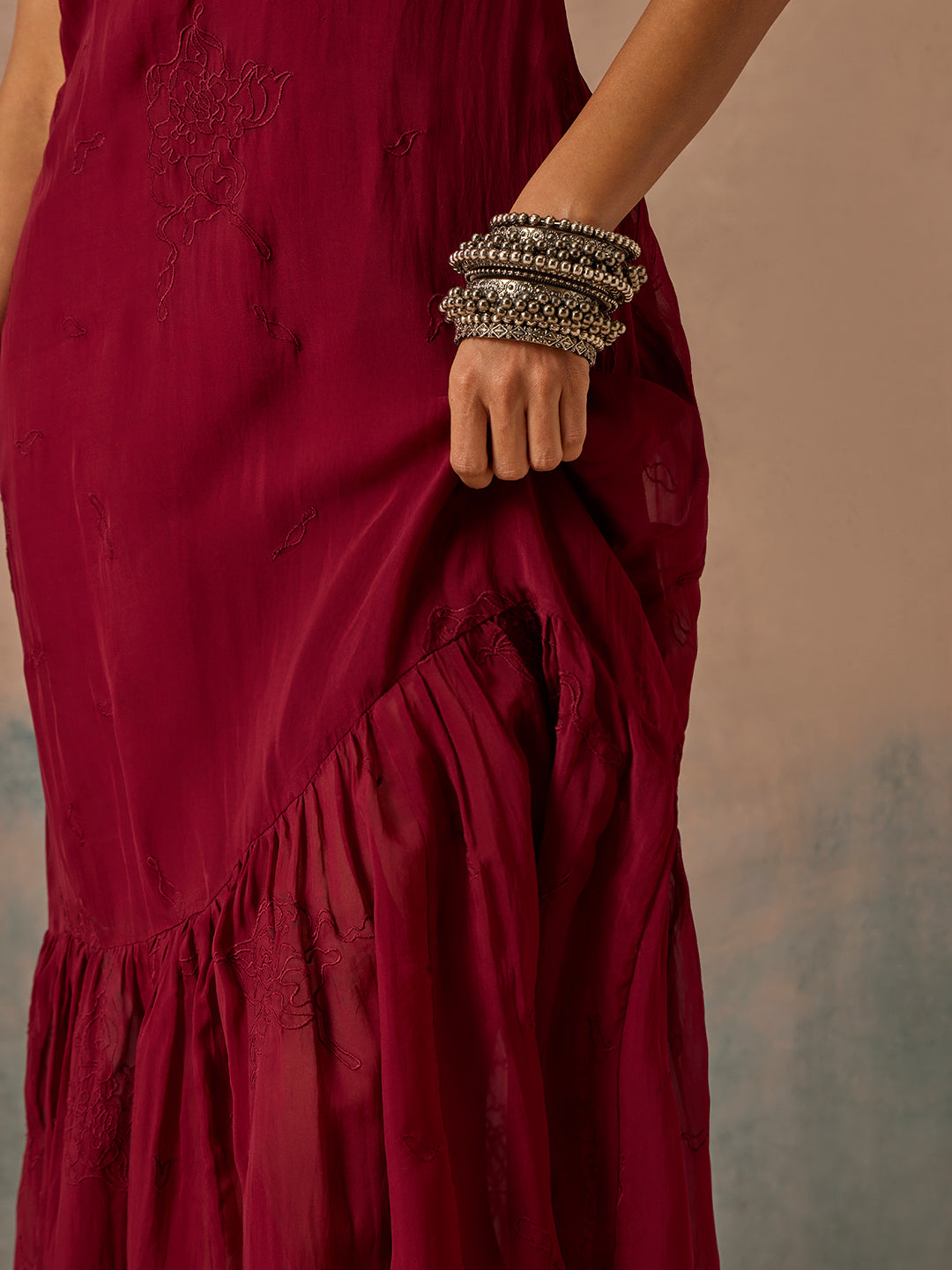 Sheer Dress with Slip - Maroon