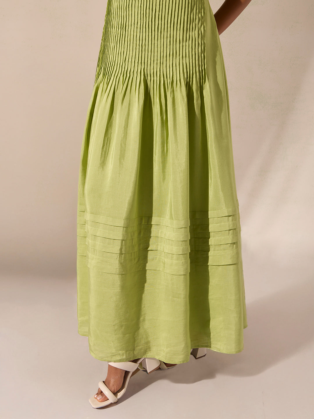 Pintuck Maxi Dress - Green