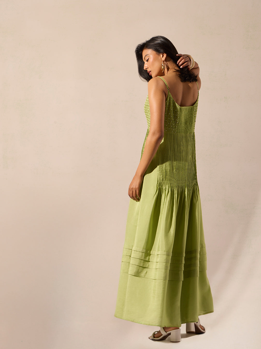 Pintuck Maxi Dress - Green