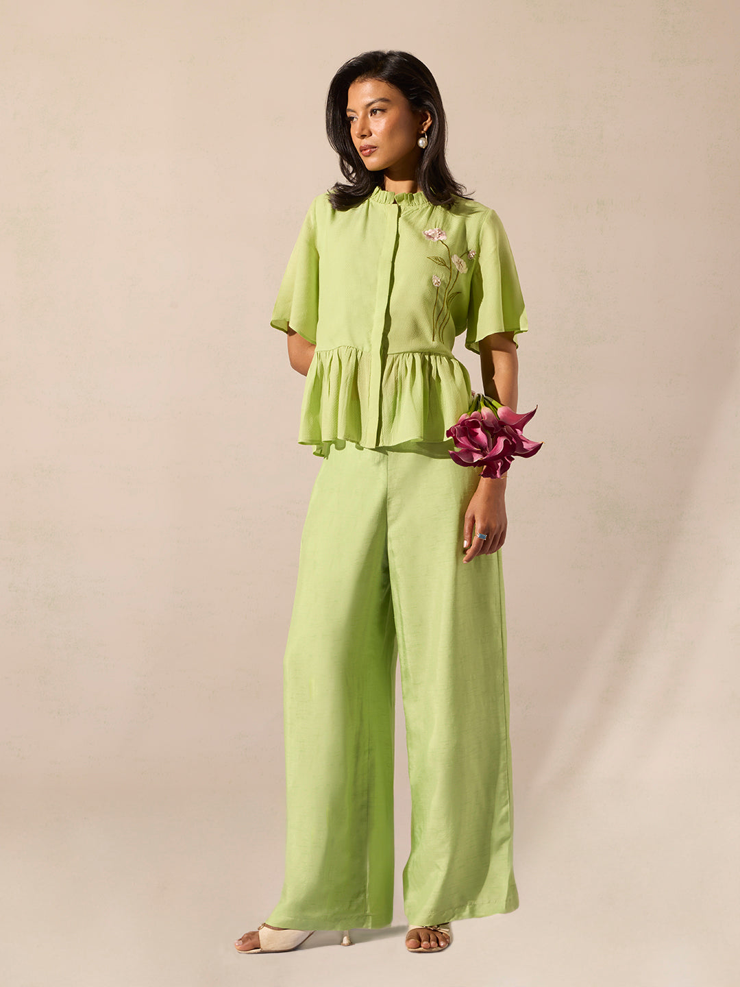 Floral Embroidered Top - Green