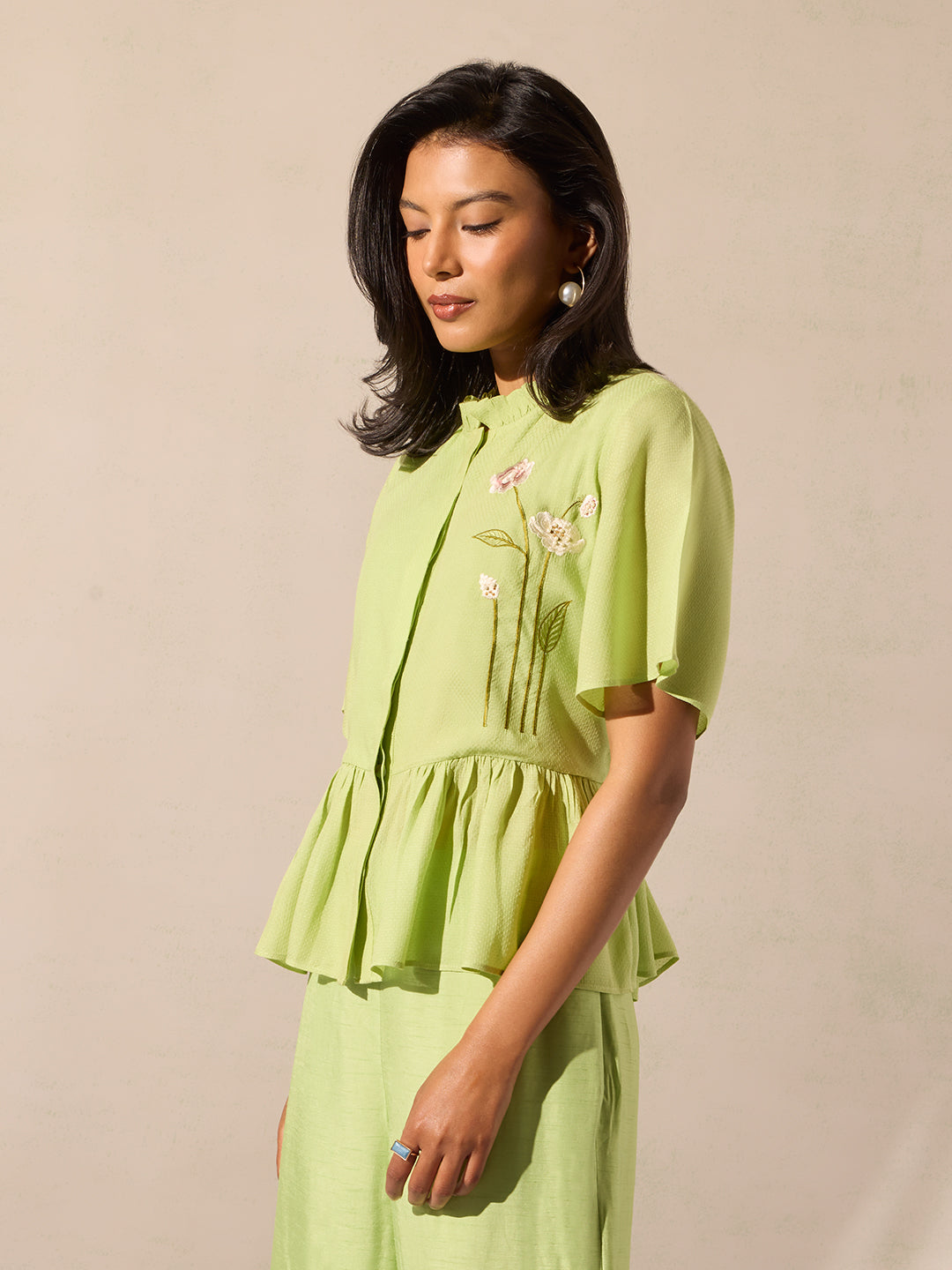 Floral Embroidered Top - Green