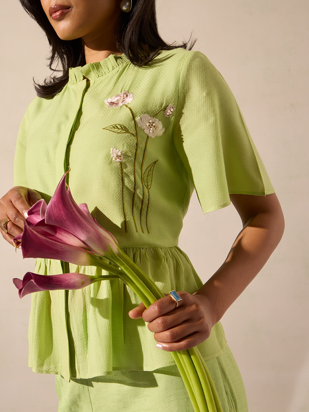 Floral Embroidered Top - Green