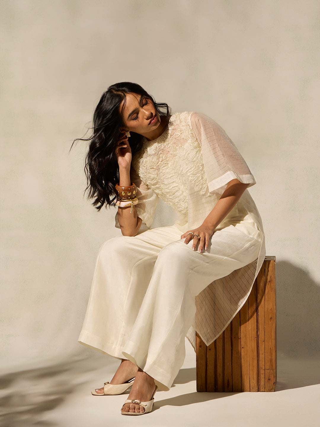 High-Low Top with Camisole - Ivory