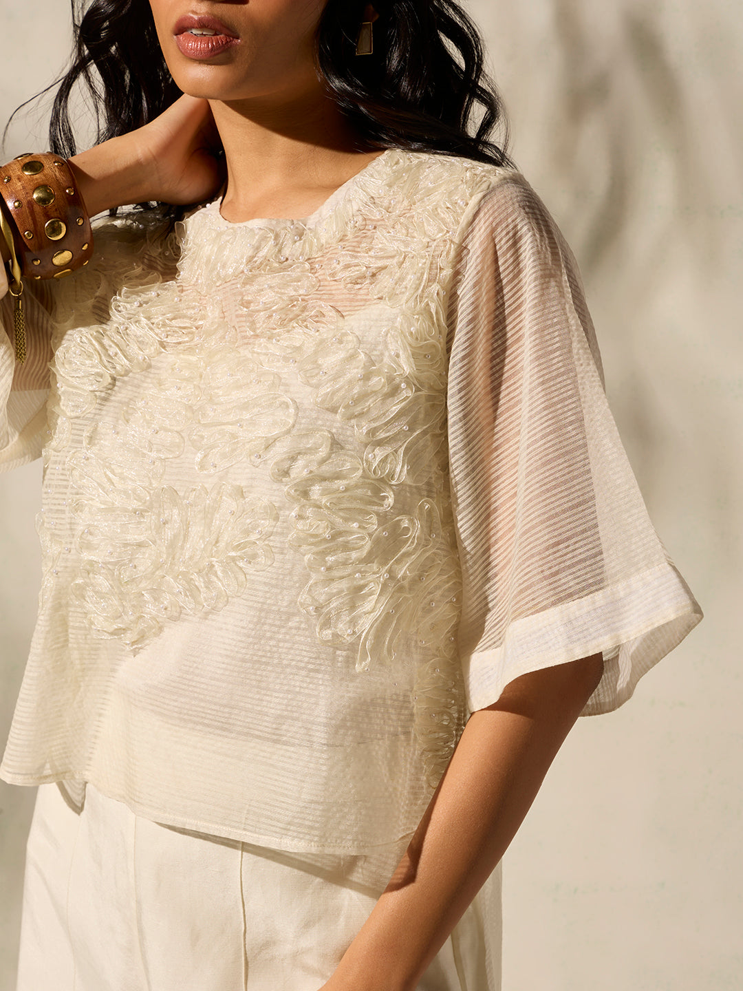 High-Low Top with Camisole - Ivory