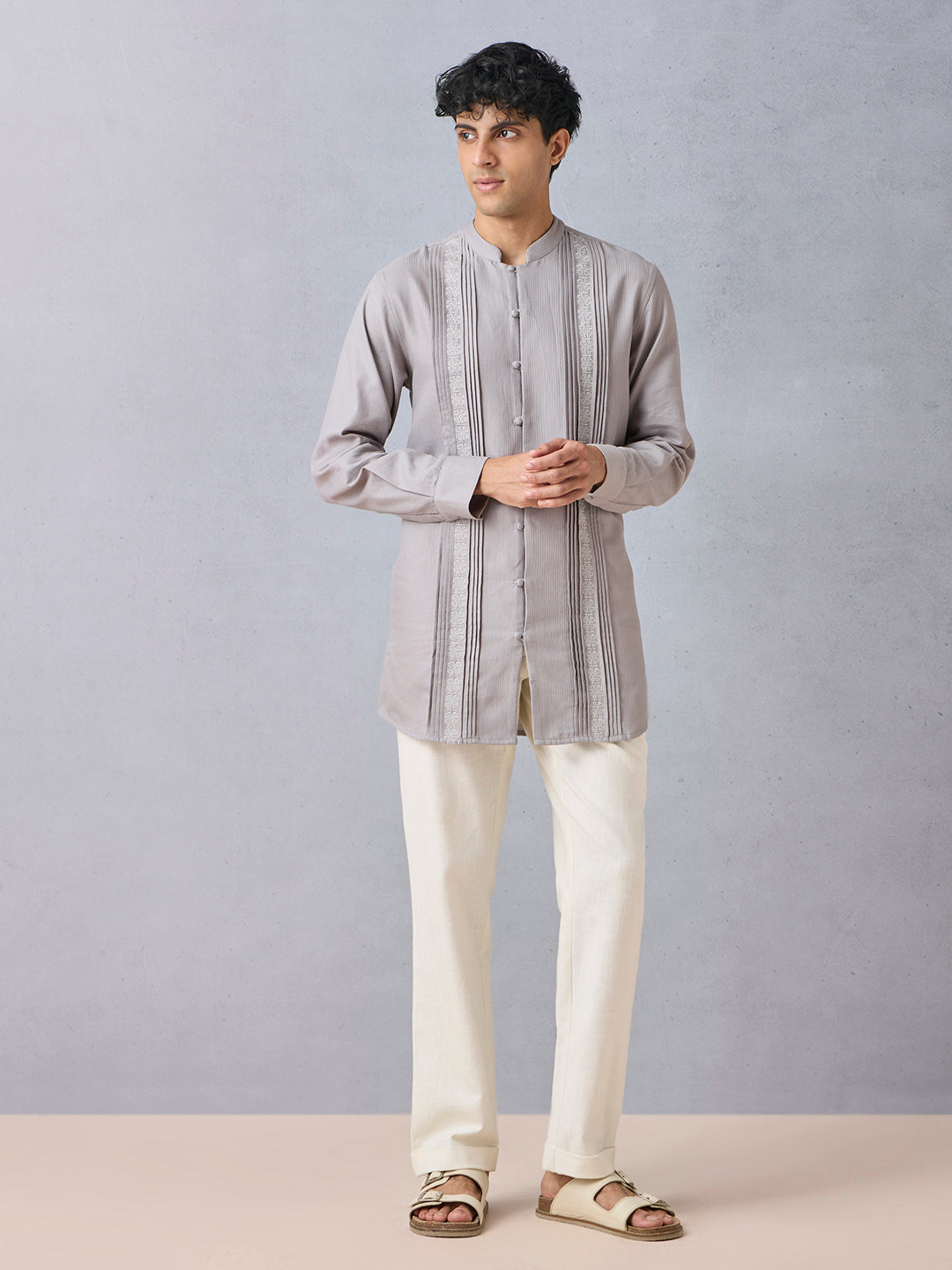 Pintuck Detailed Kurta - Grey