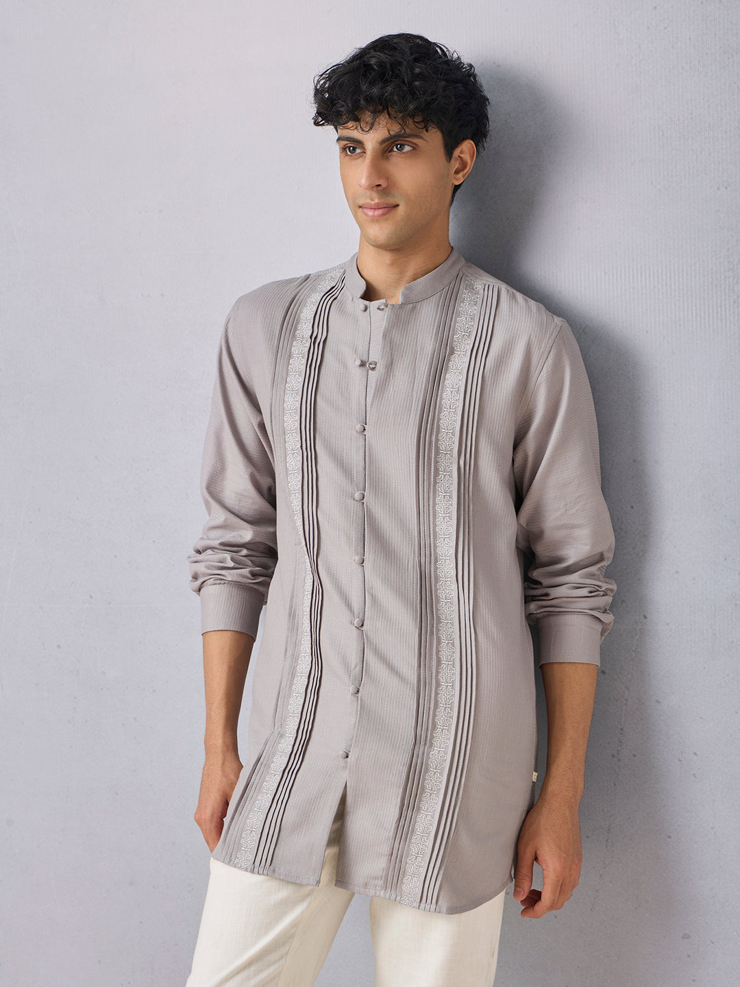 Pintuck Detailed Kurta - Grey