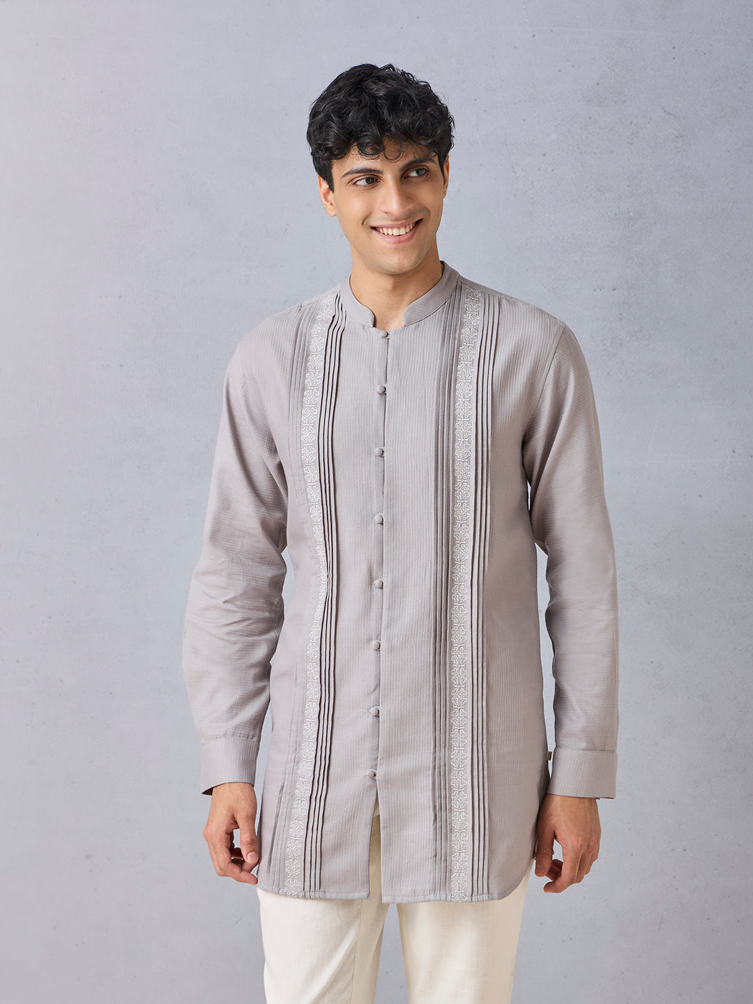 Pintuck Detailed Kurta - Grey
