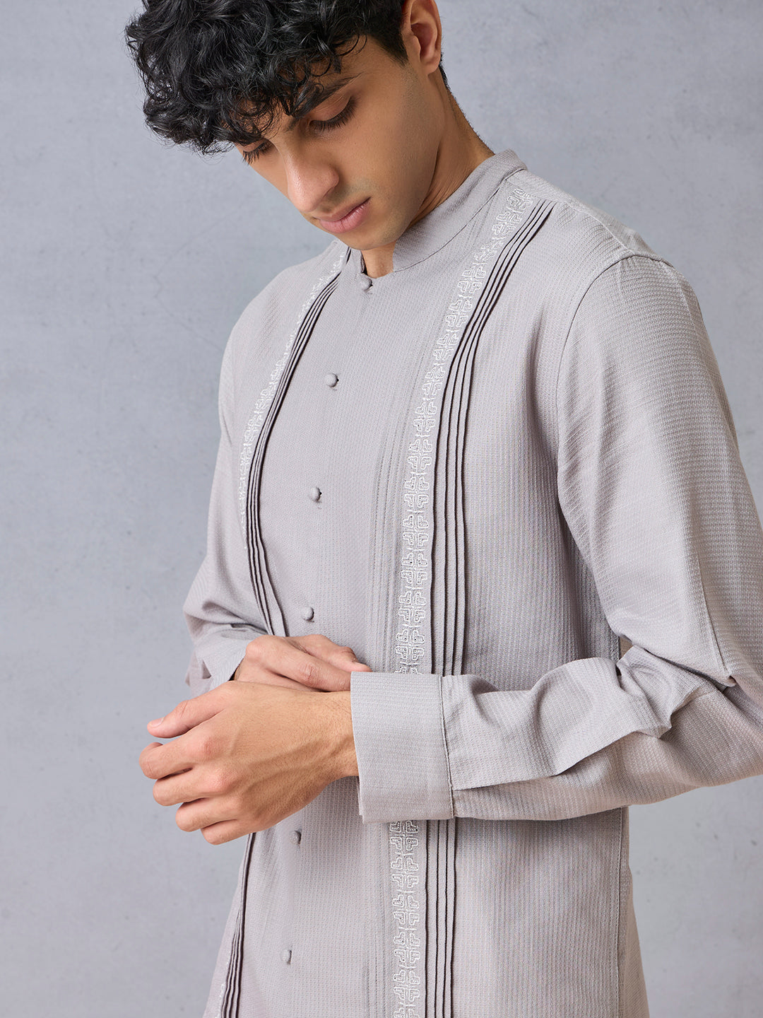 Pintuck Detailed Kurta - Grey