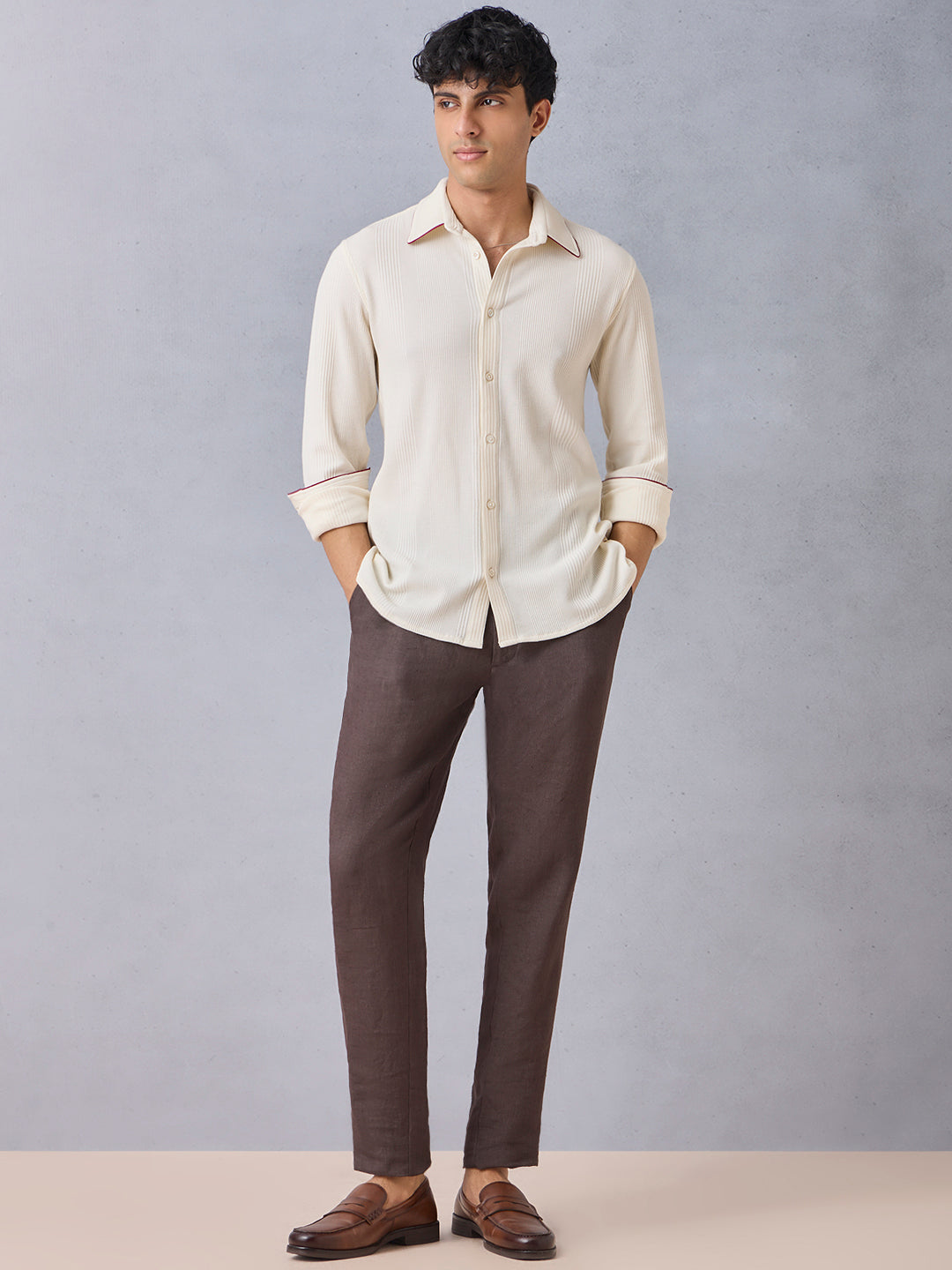 Knit-Textured Shirt - Cream