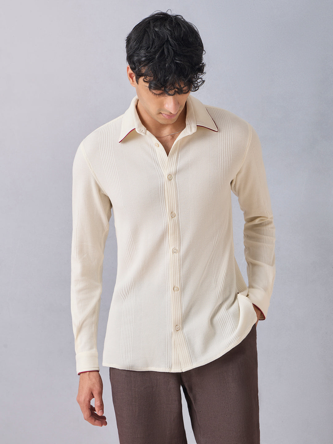 Knit-Textured Shirt - Cream