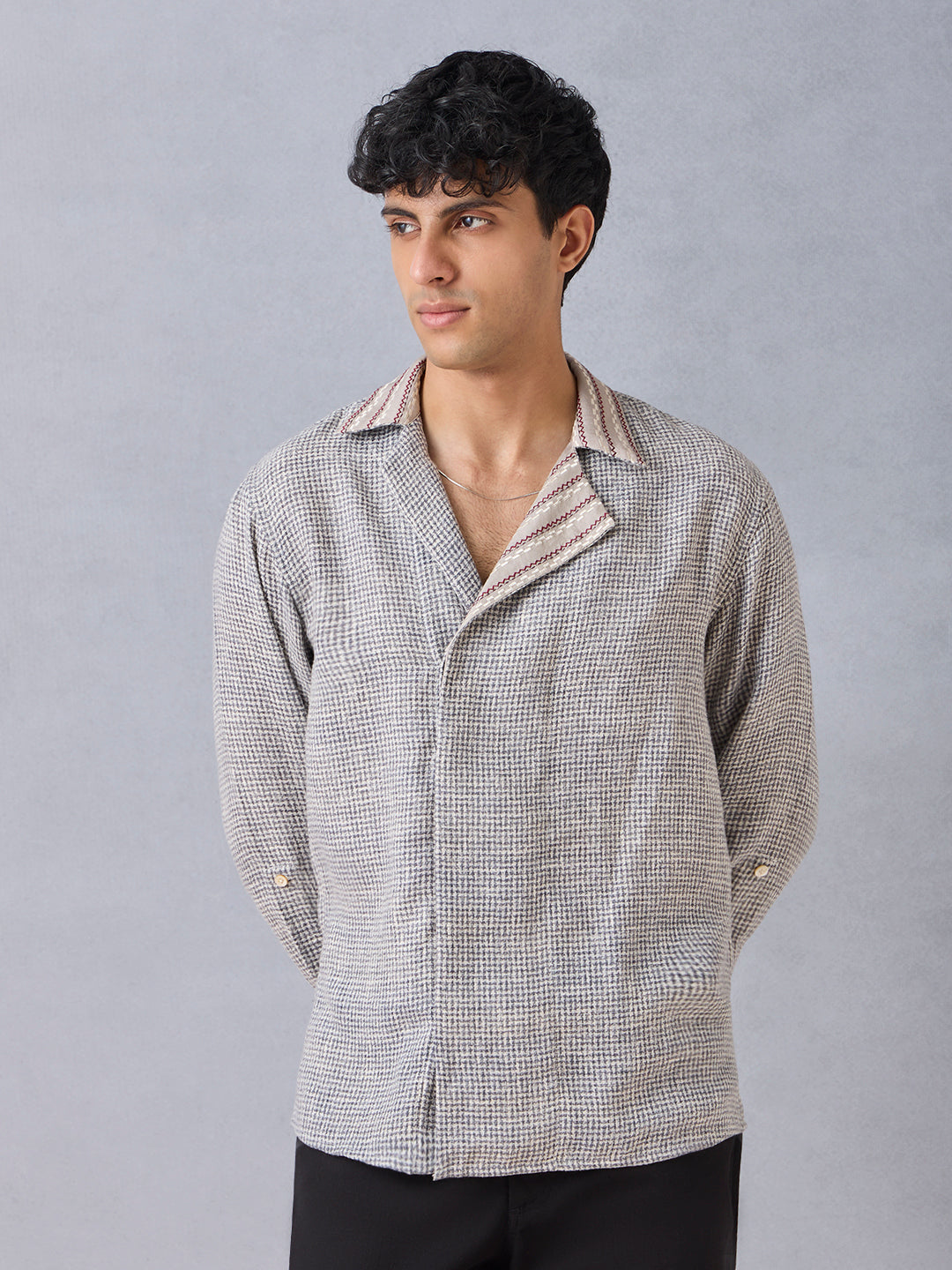 Knit-Textured Shirt - Grey