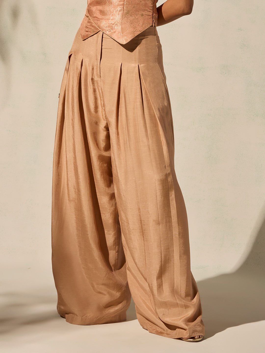 Wide-Leg Pleated Pants - Peach