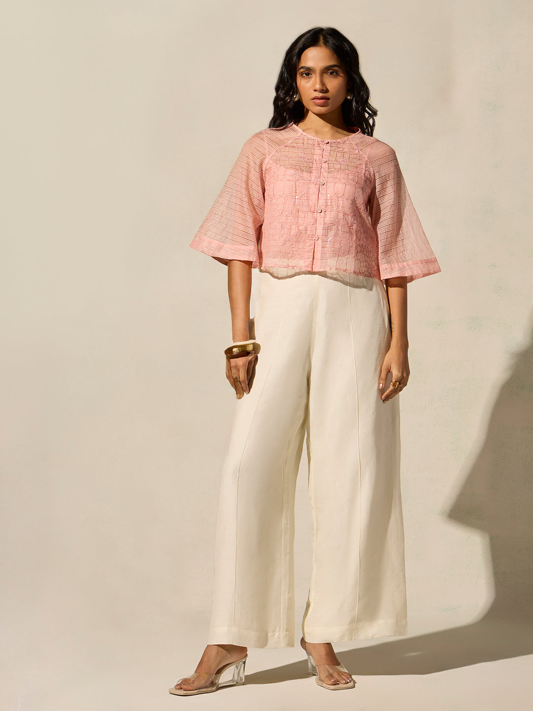 Sheer Top with Camisole - Pink