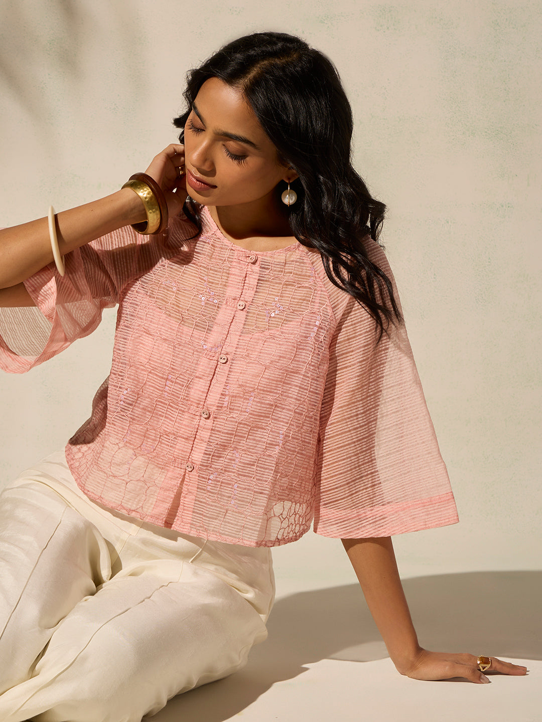 Sheer Top with Camisole - Pink