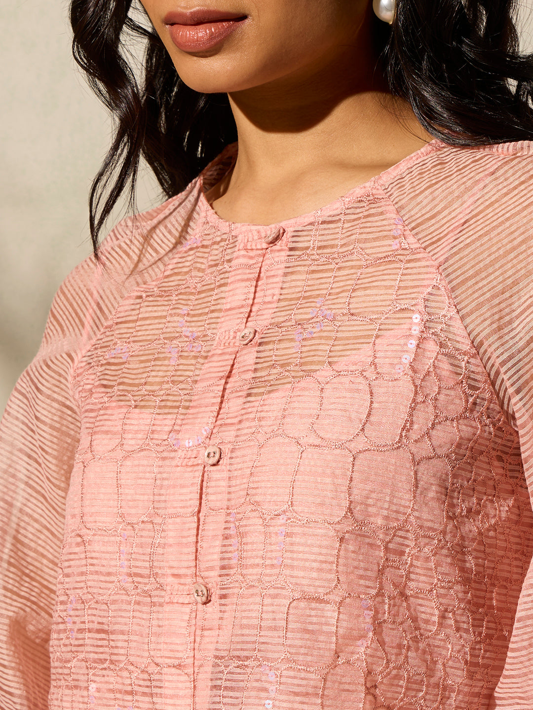 Sheer Top with Camisole - Pink
