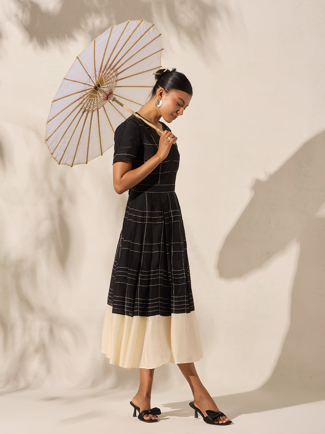 Check Midi Dress - Black