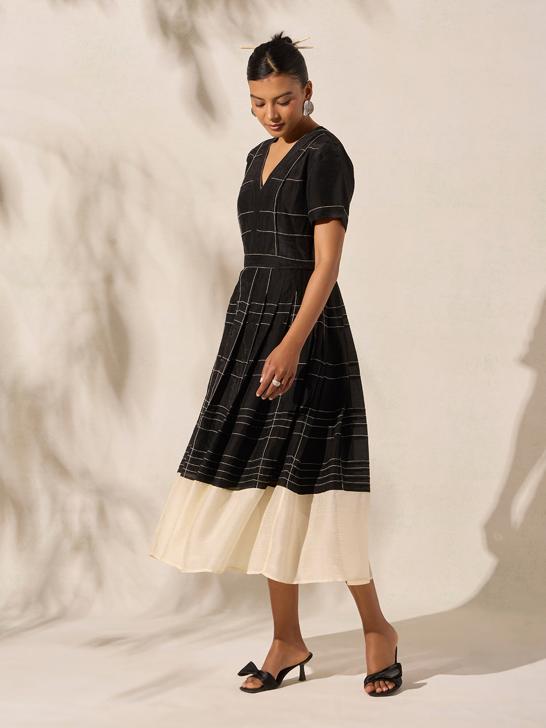 Check Midi Dress - Black