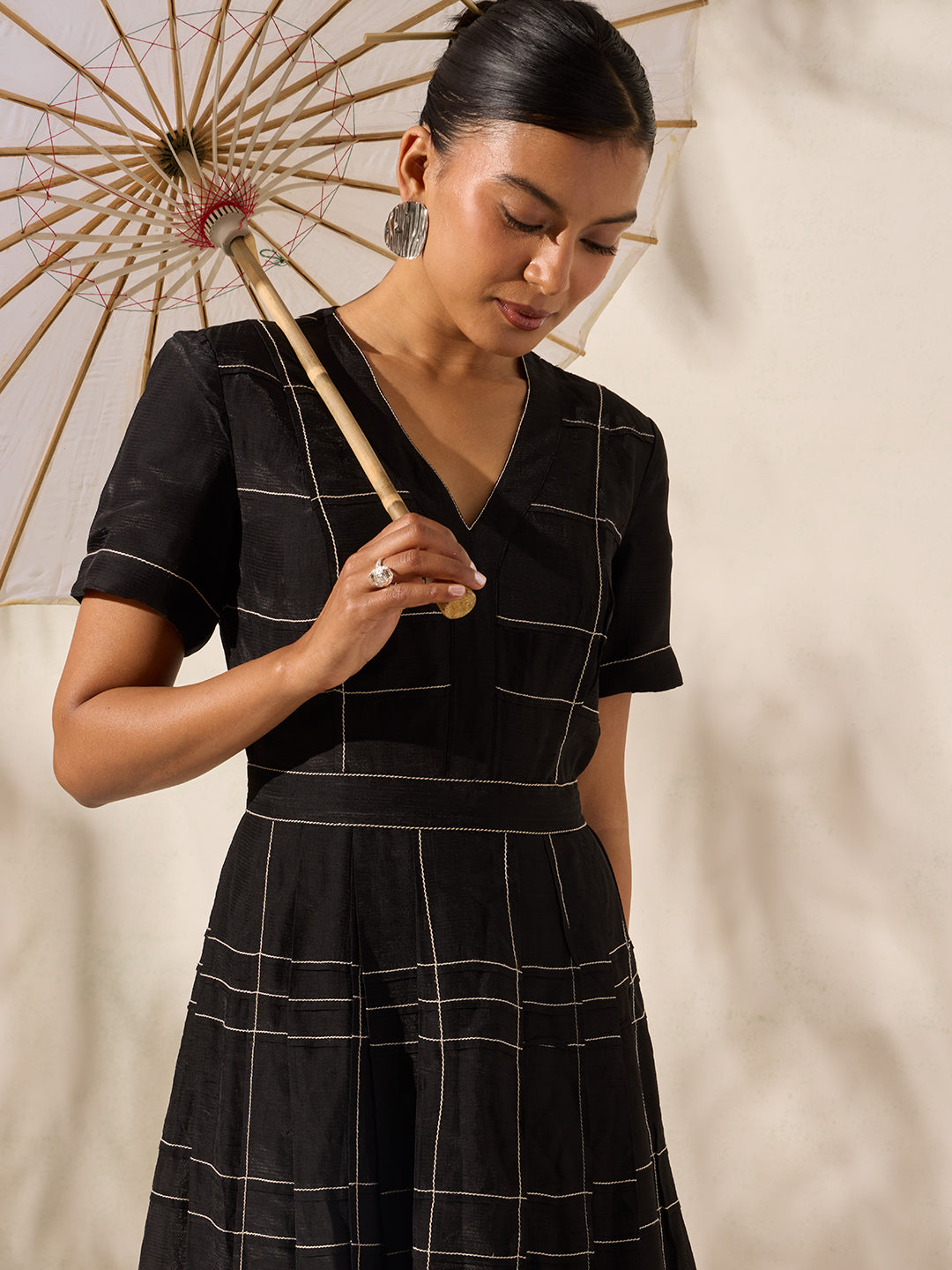 Check Midi Dress - Black
