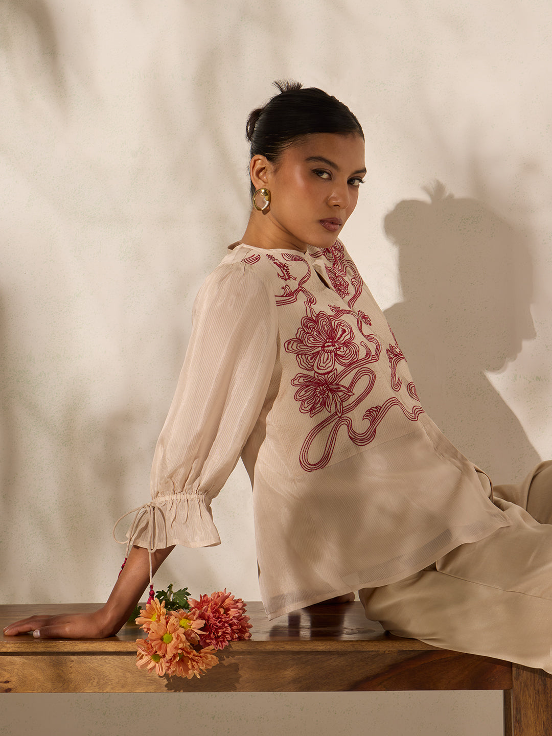 Embroidered Top - Beige