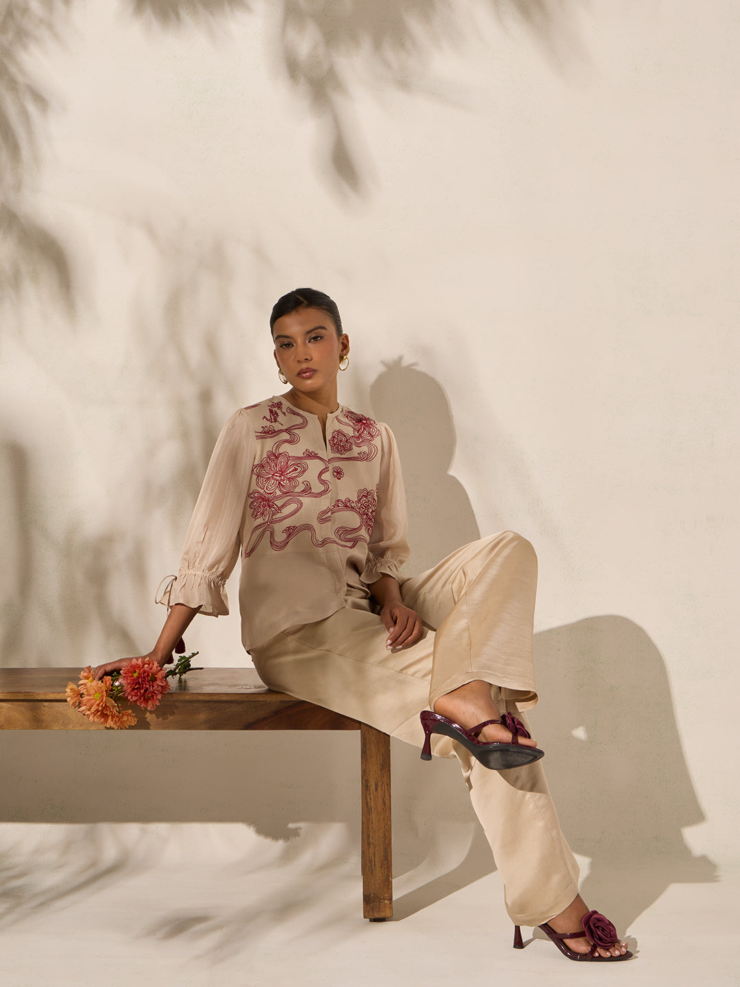 Embroidered Top - Beige