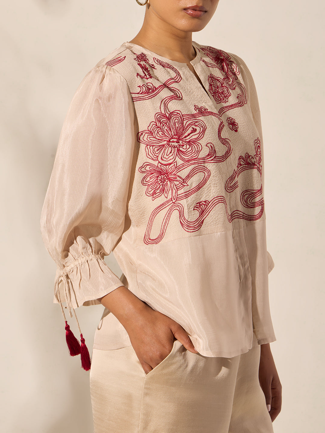 Embroidered Top - Beige