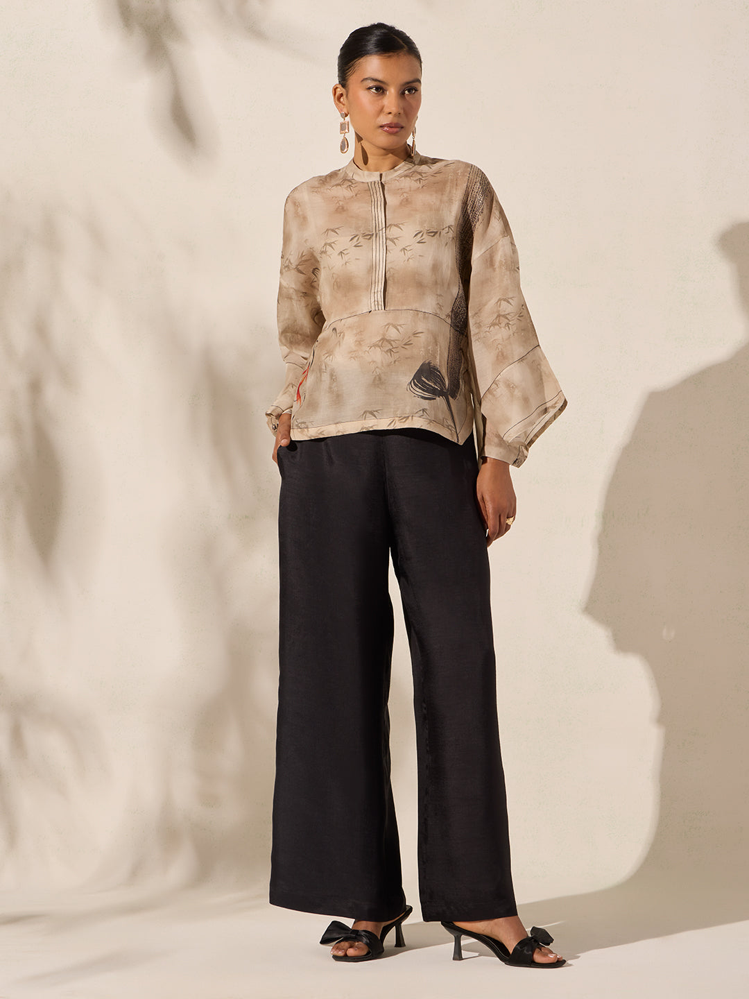 Printed Top with Camisole - Beige