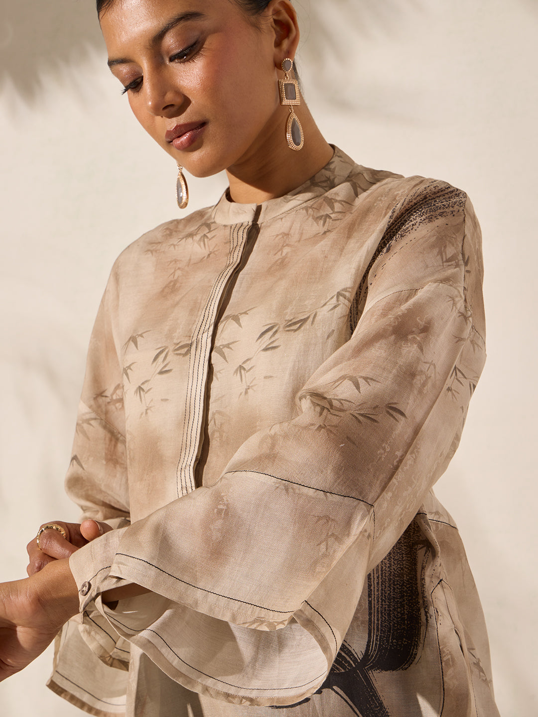 Printed Top with Camisole - Beige