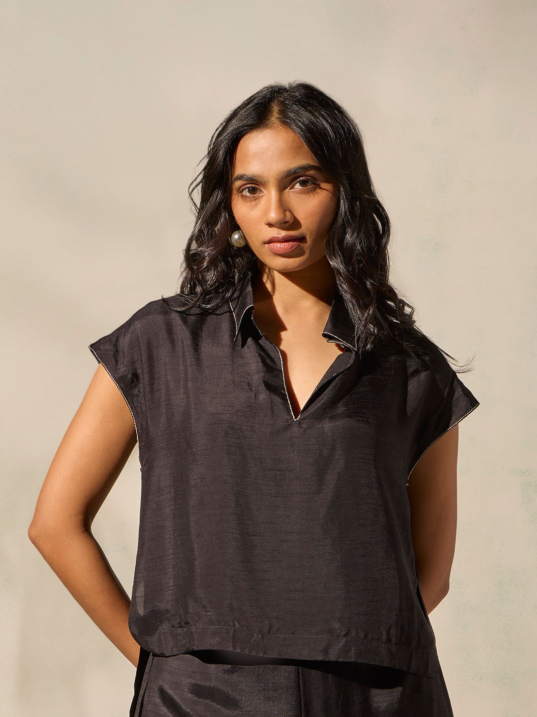 Solid Top with Camisole - Black