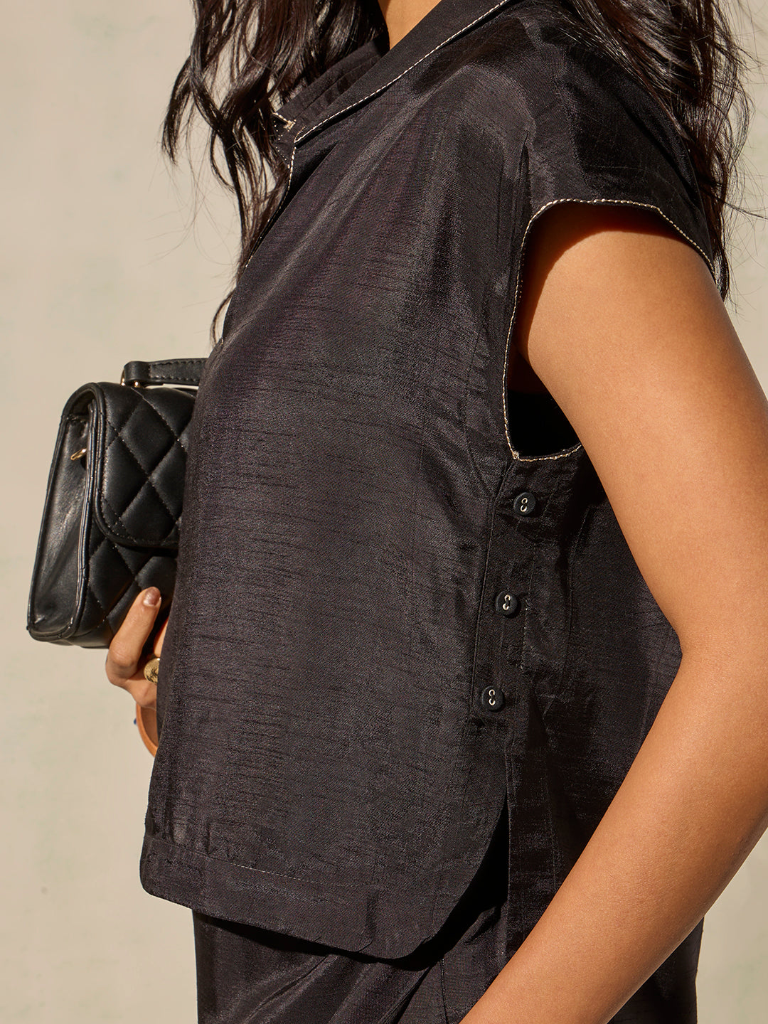 Solid Top with Camisole - Black