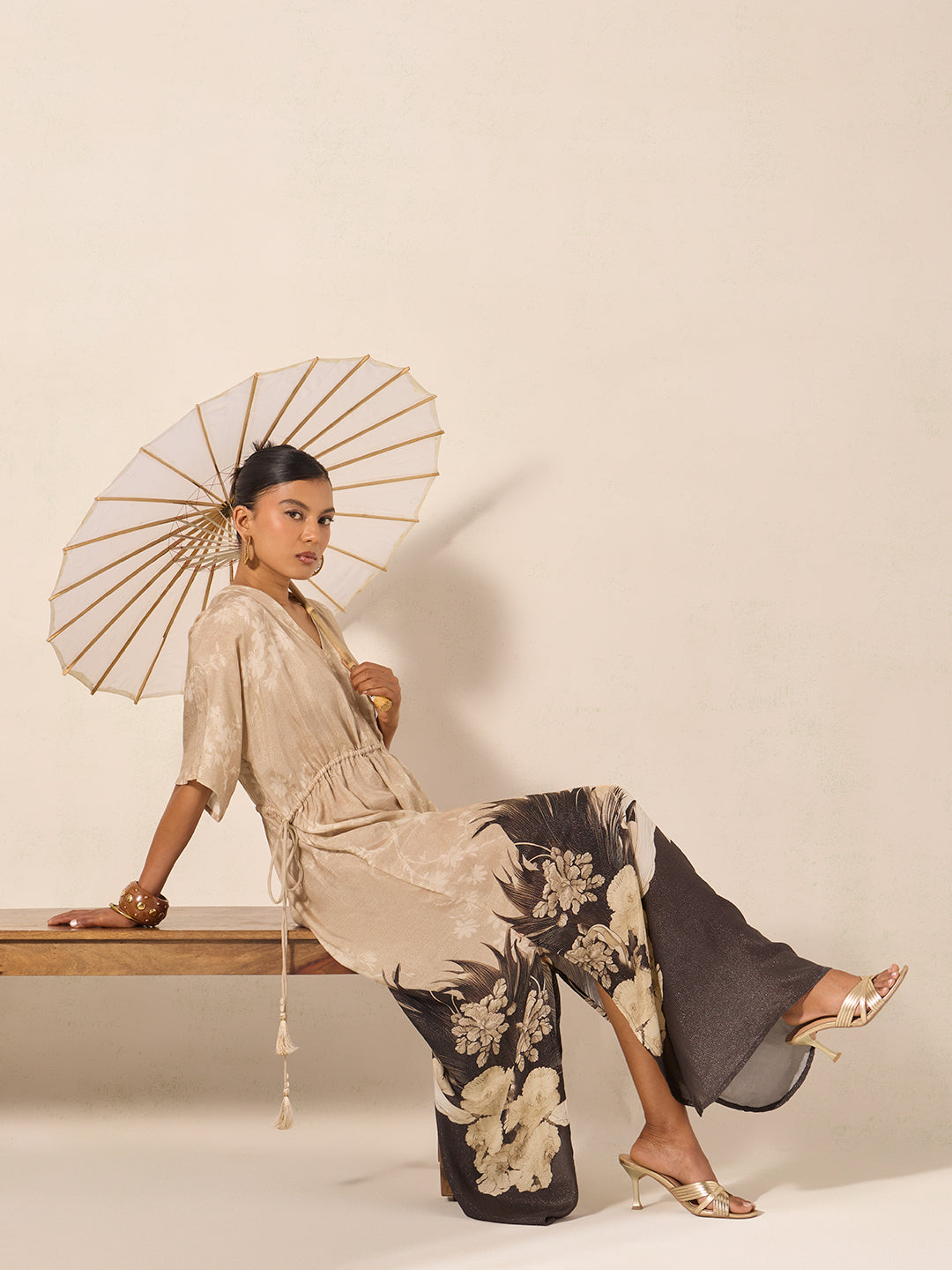 Floral Printed Kaftan - Beige