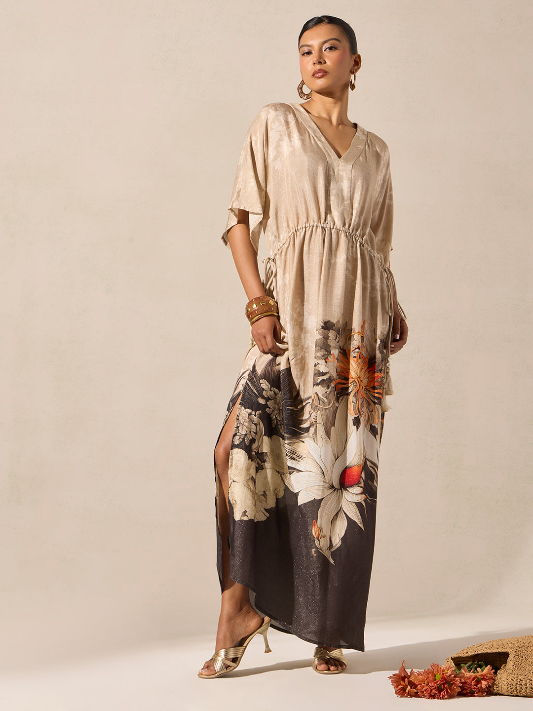 Floral Printed Kaftan - Beige