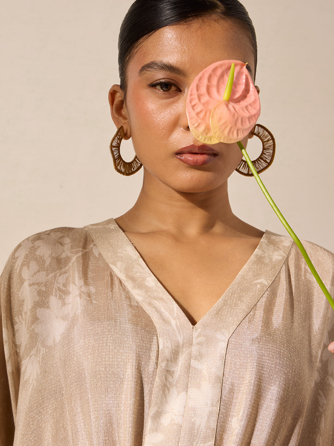 Floral Printed Kaftan - Beige