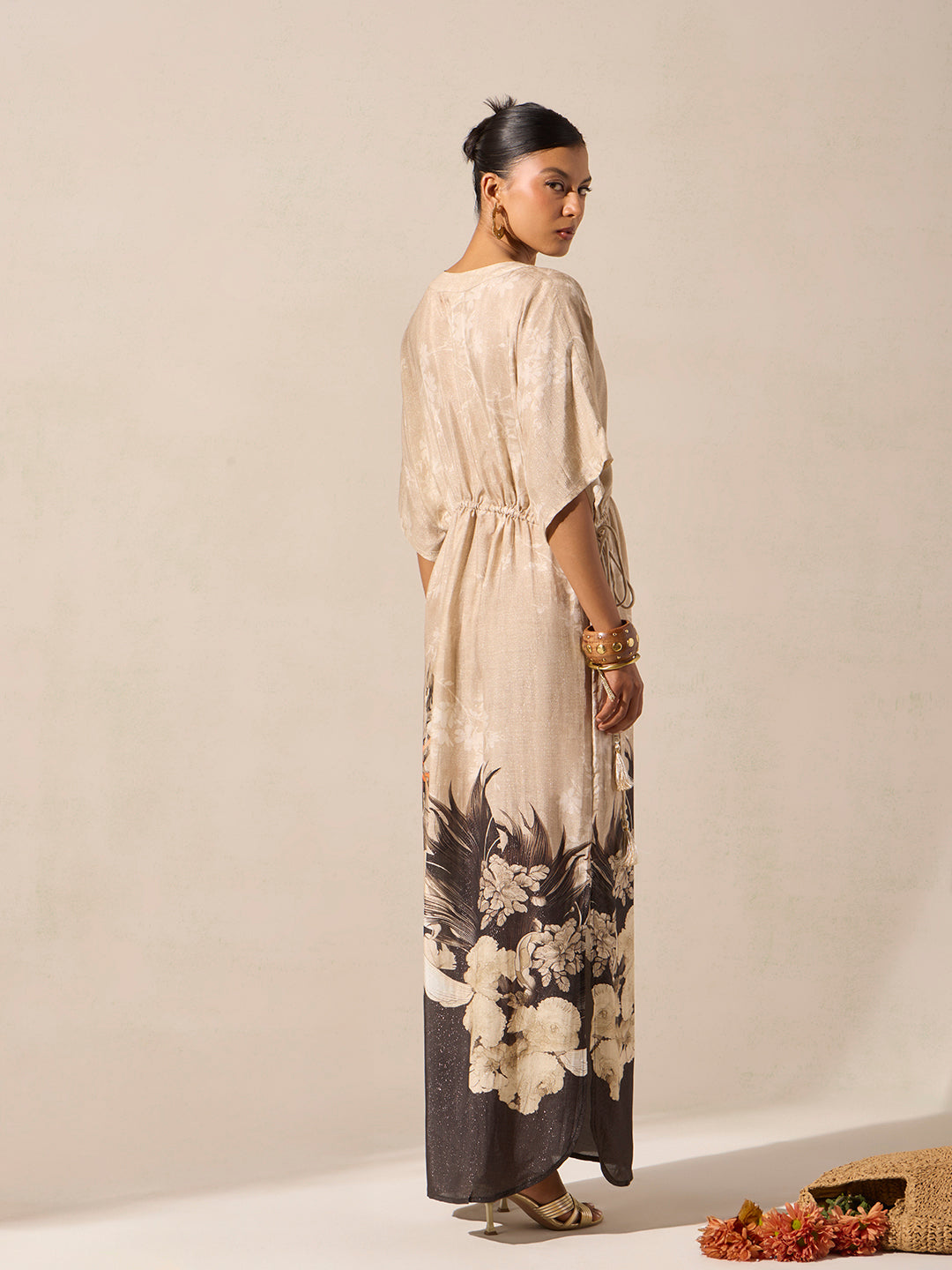 Floral Printed Kaftan - Beige