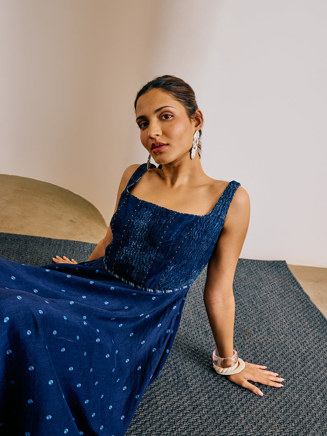 Bandhani Print  Midi Dress - Blue