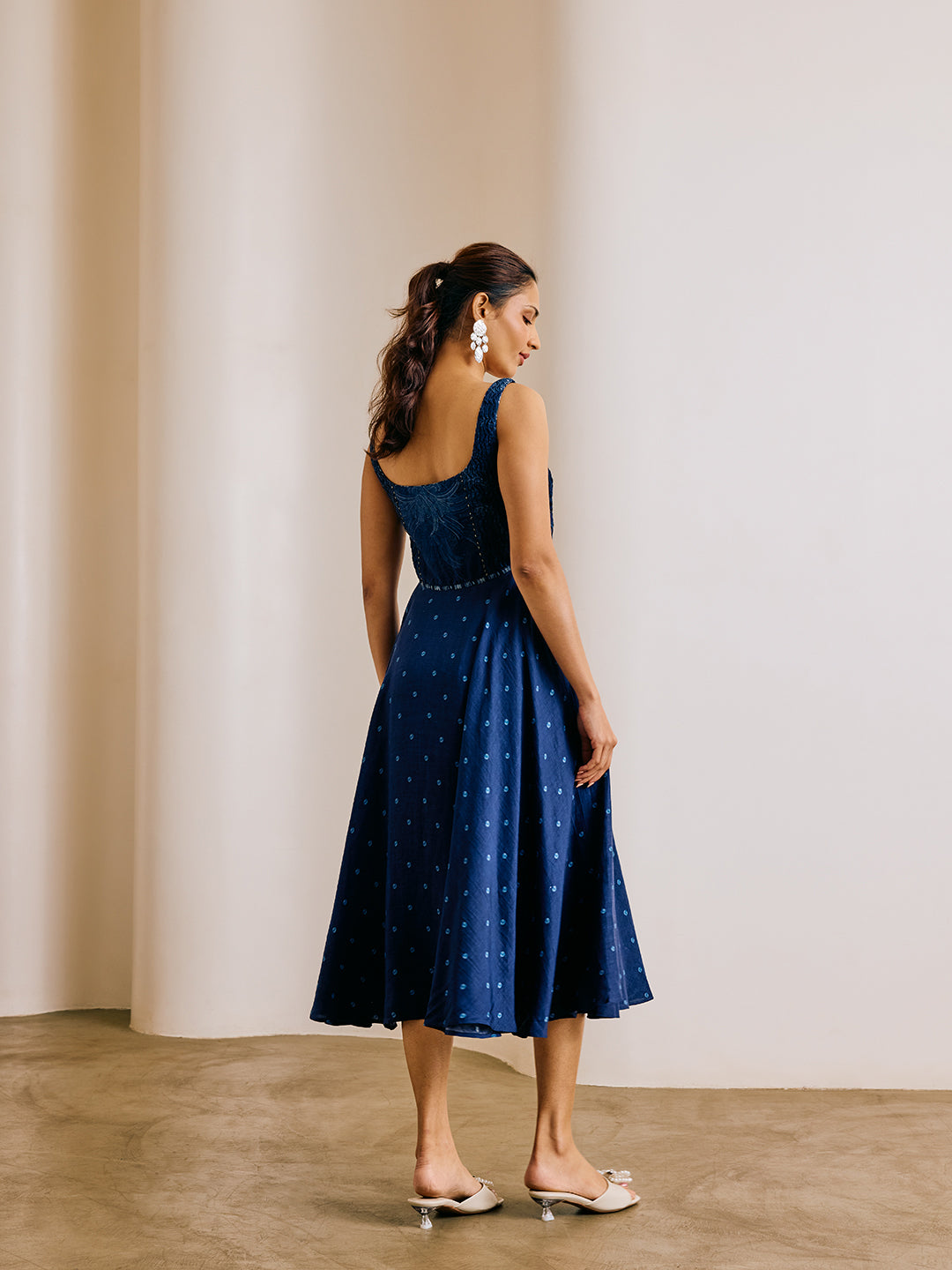 Bandhani Print  Midi Dress - Blue