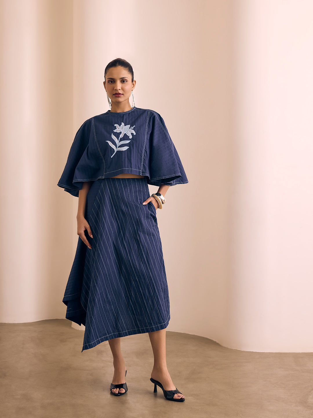 Floral Embroidered Top - Navy