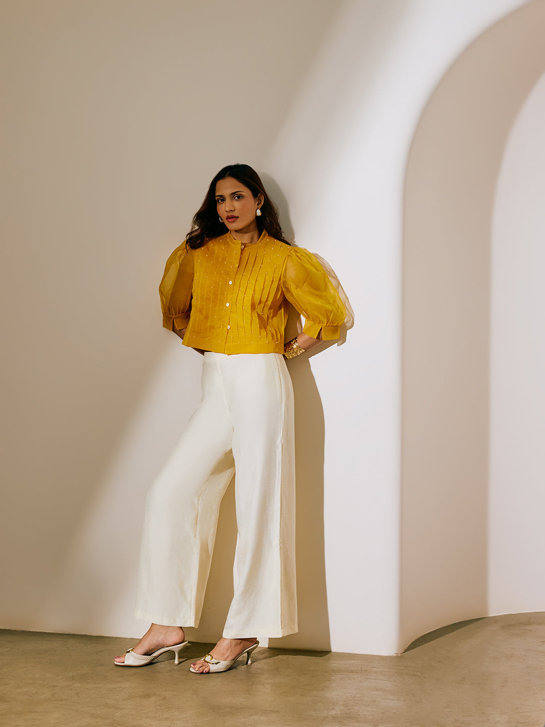 Sheer Top with Camisole - Yellow