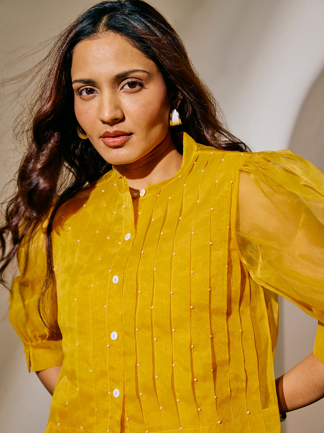 Sheer Top with Camisole - Yellow