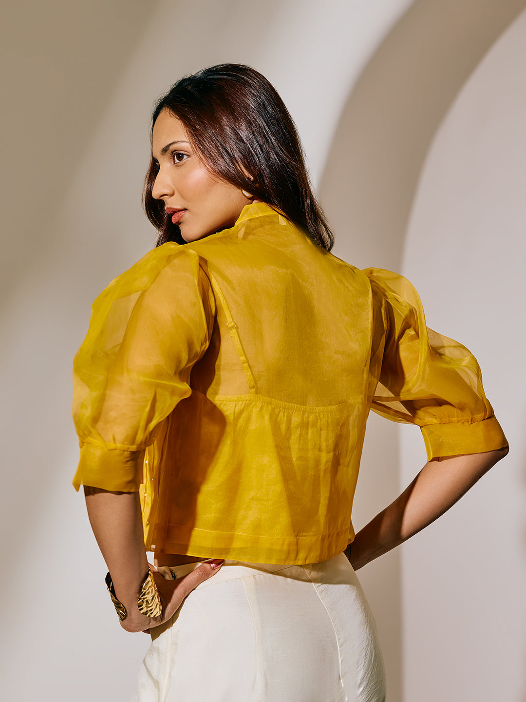 Sheer Top with Camisole - Yellow