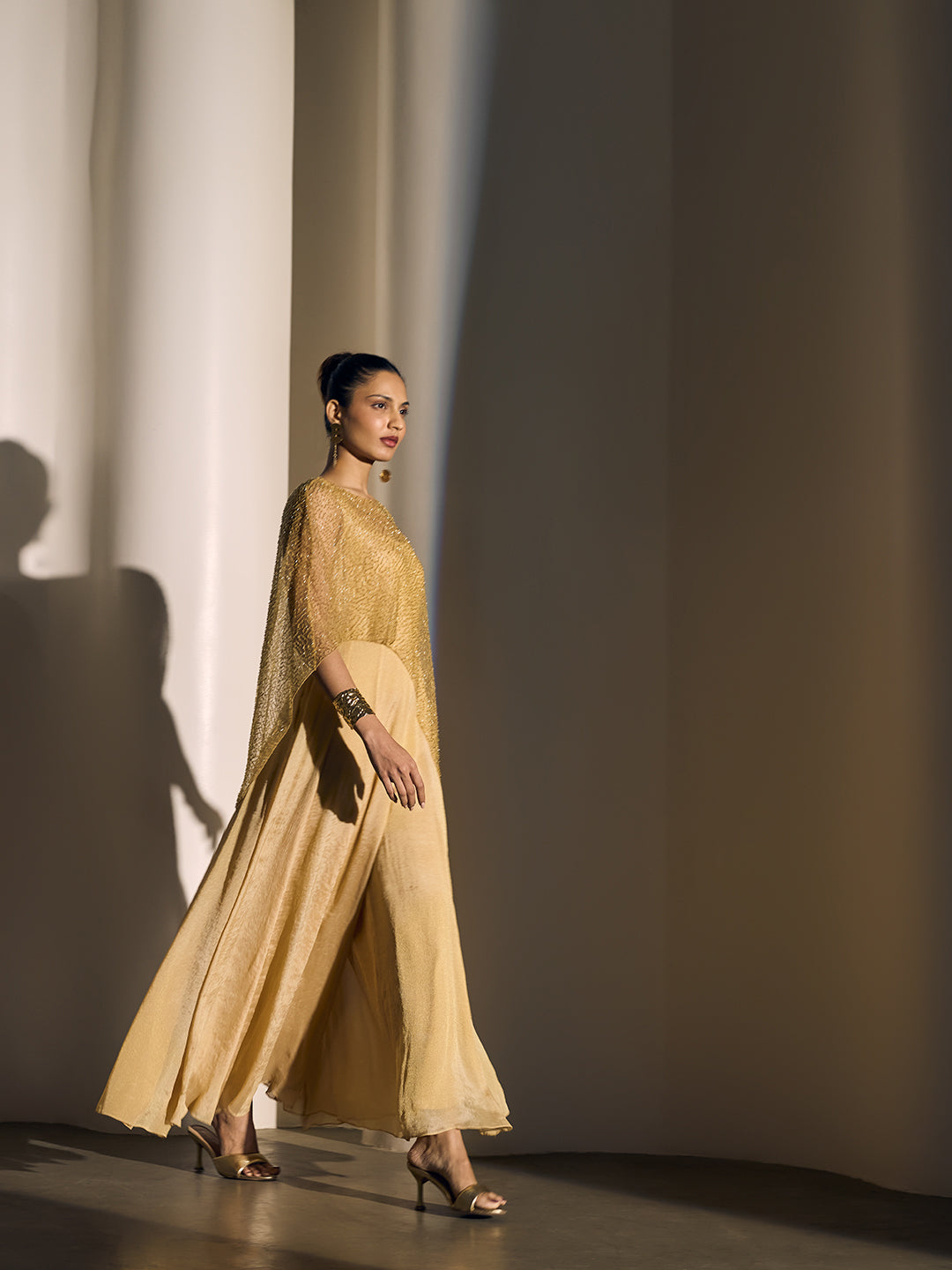 Jumpsuit with Embellished Cape - Cream