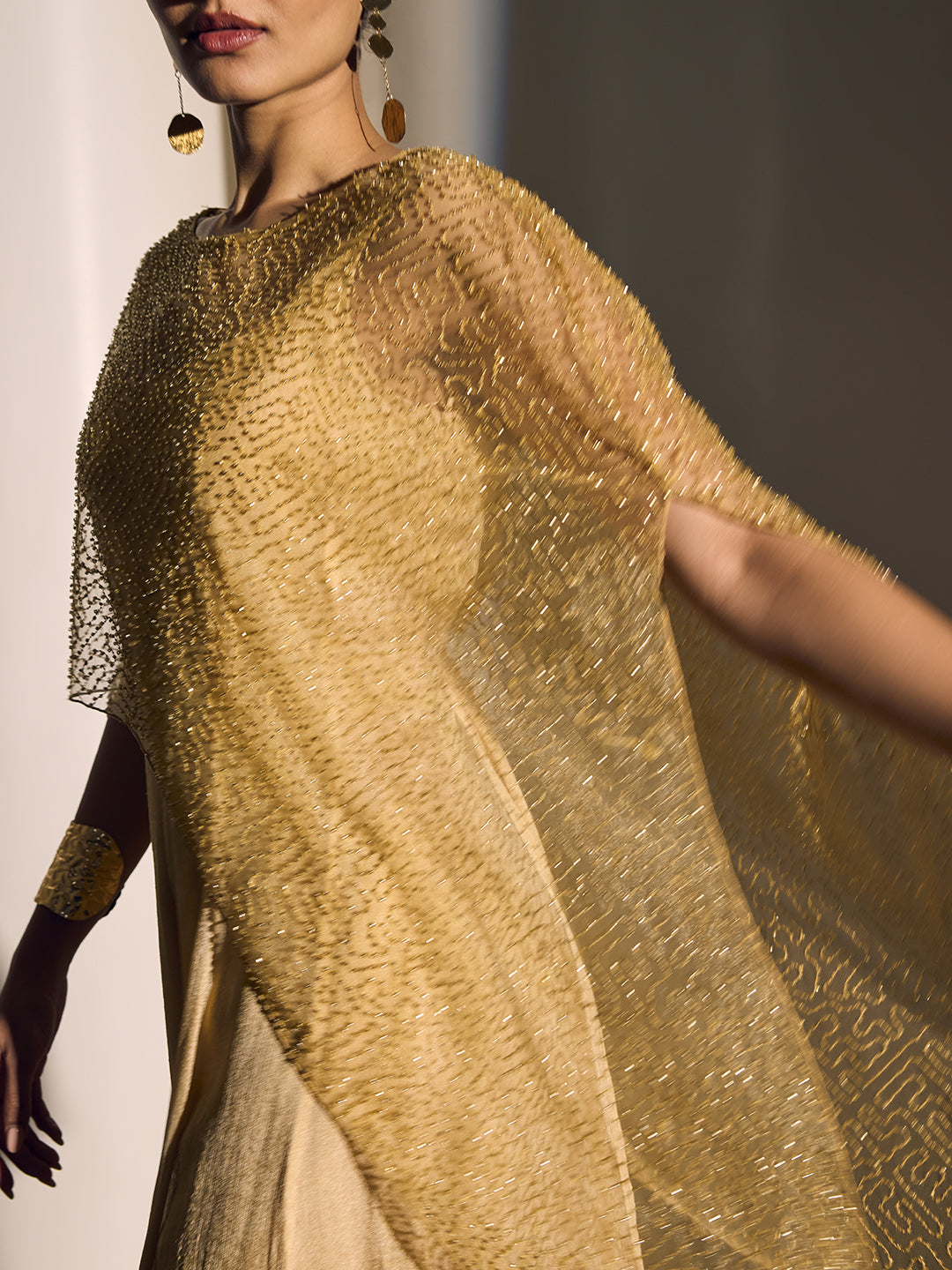 Jumpsuit with Embellished Cape - Cream