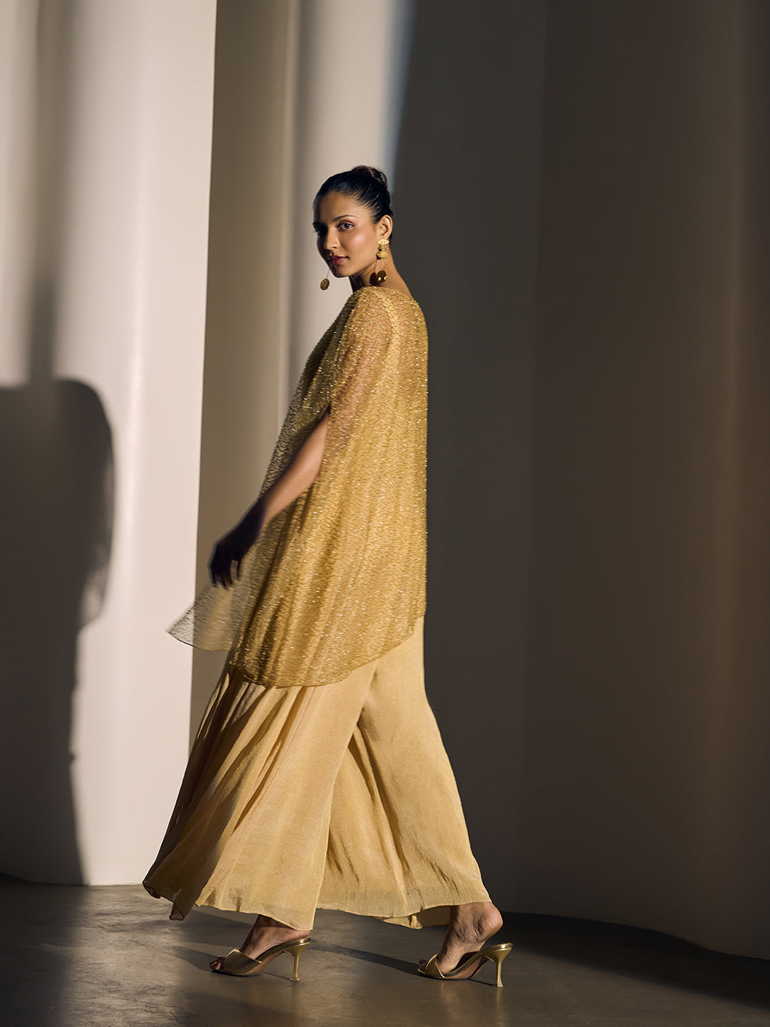 Jumpsuit with Embellished Cape - Cream