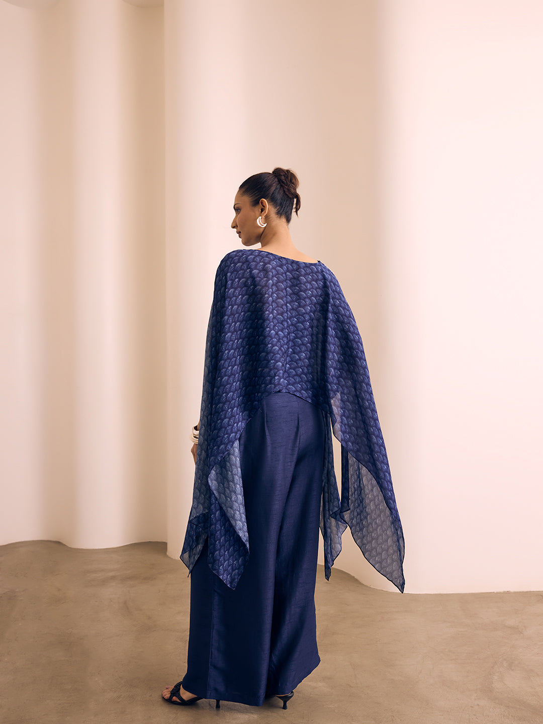 Printed Cape Top with Bustier - Navy