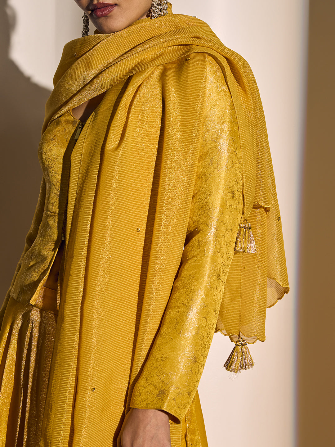 Self-Striped Dupatta - Yellow