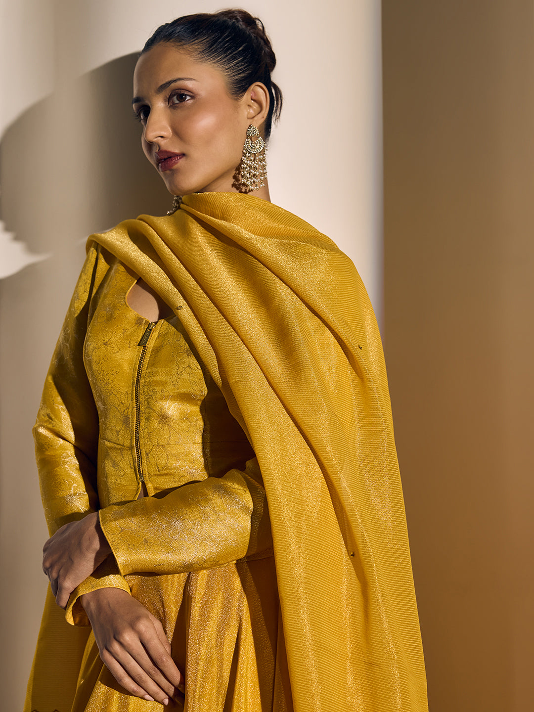 Self-Striped Dupatta - Yellow
