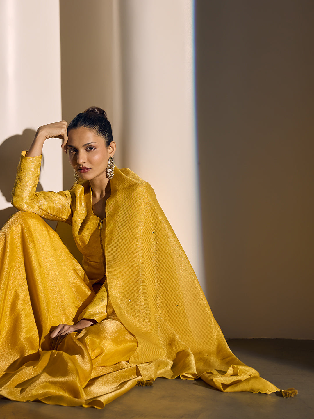 Self-Striped Dupatta - Yellow