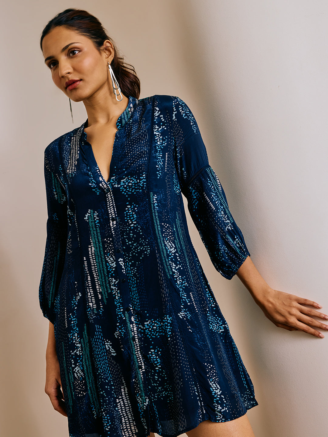 Printed Mini Dress - Navy