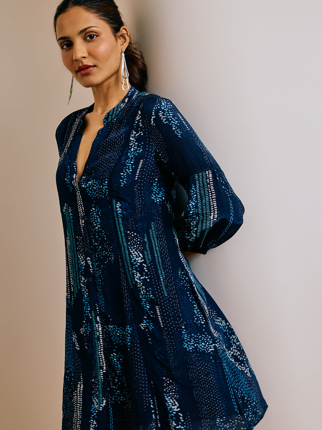 Printed Mini Dress - Navy