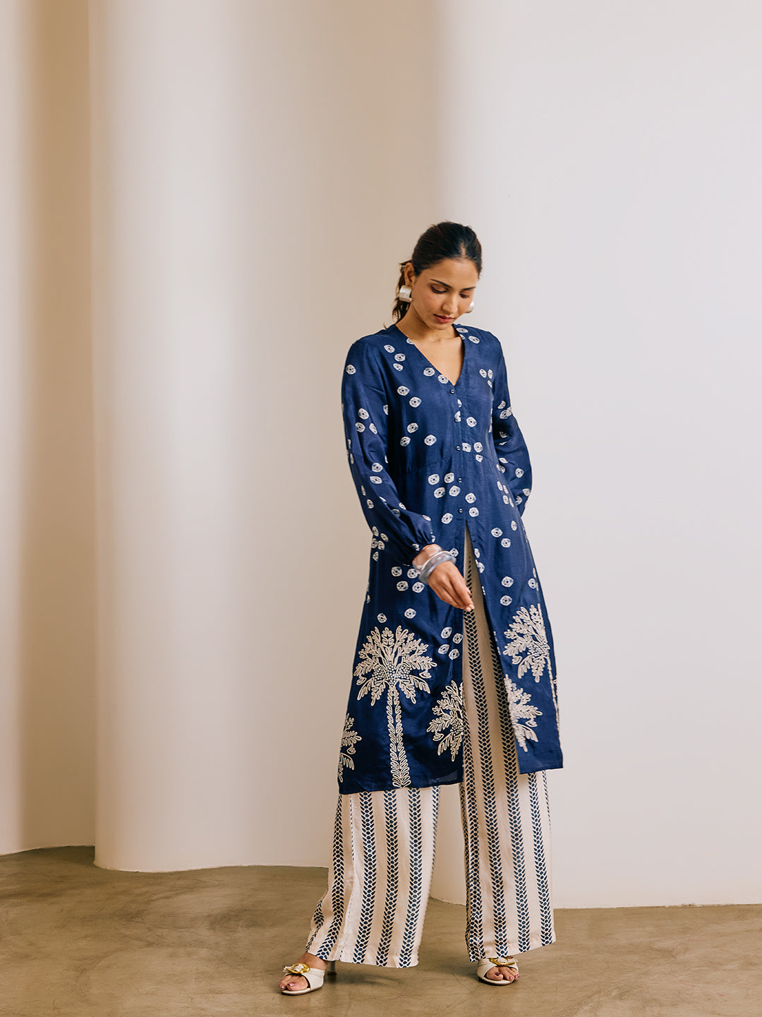 Printed Kurta Set - Navy